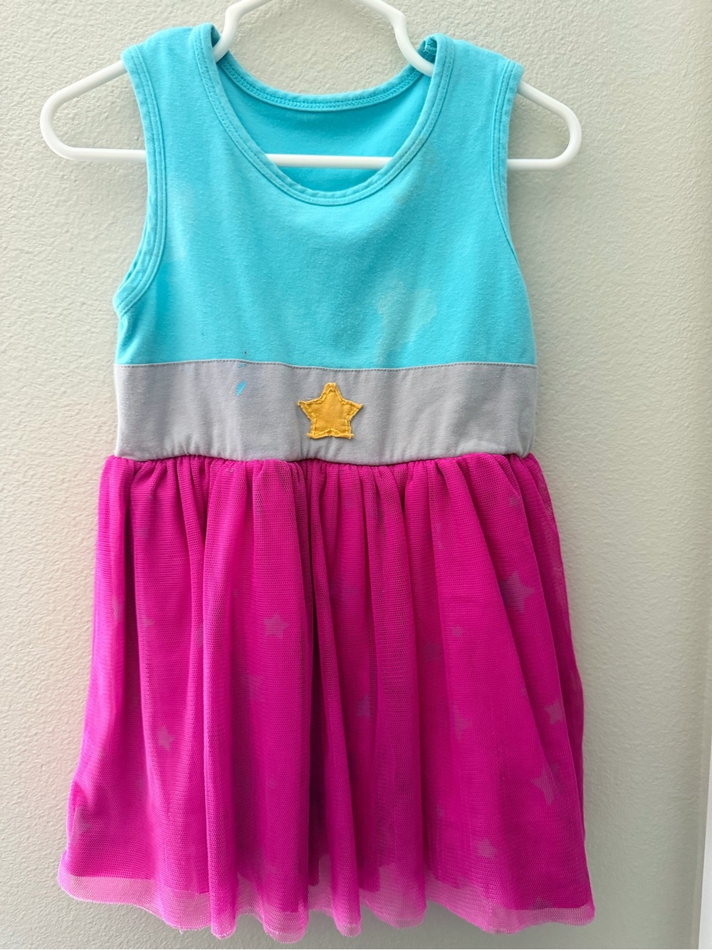 Girls Turquoise and Fuchsia Star Waistband Tank Dress